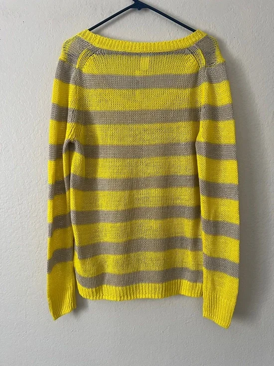 NWT J.Crew 100% Linen Lightweight Yellow and Taupe Striped Sweater in Size L - Picture 5 of 11